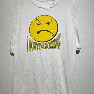 Vintage 90s I Don't Do Mornings T-Shirt Vintage Angry Face Cartoon Tee Shirt